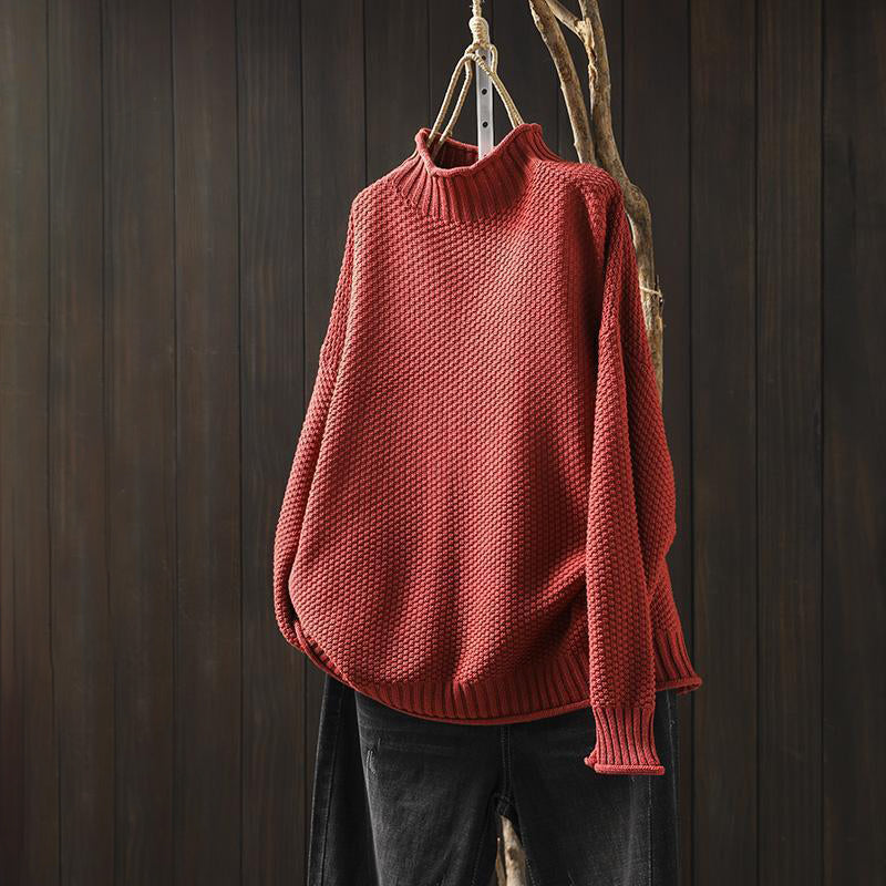 Women__ High-Neck Relaxed Fit Sweater with Textured Knit