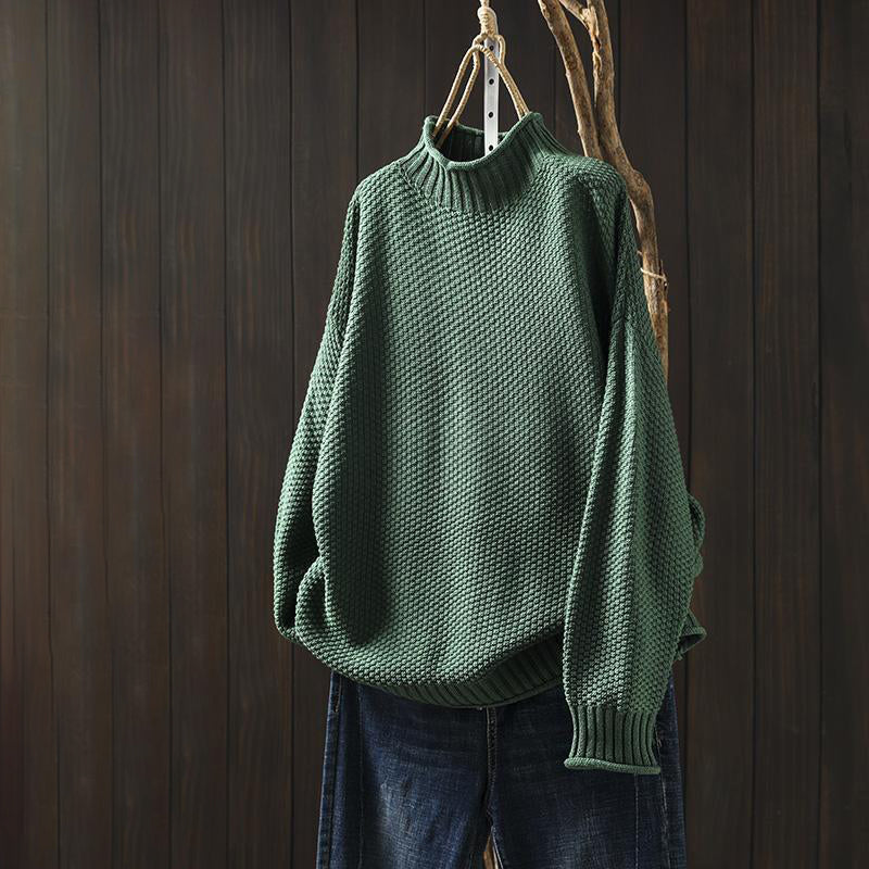 Women__ High-Neck Relaxed Fit Sweater with Textured Knit
