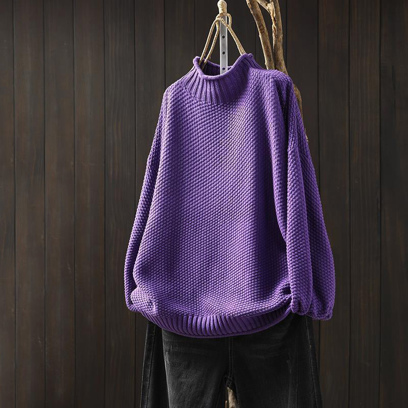 Women__ High-Neck Relaxed Fit Sweater with Textured Knit