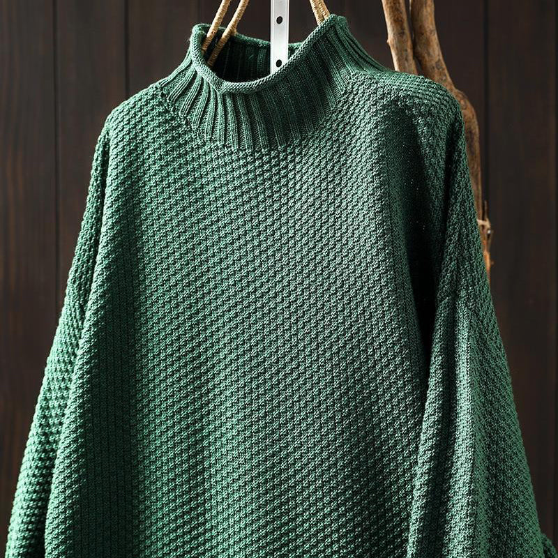Women__ High-Neck Relaxed Fit Sweater with Textured Knit