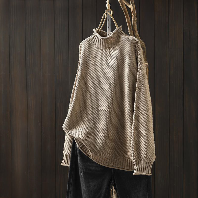 Women__ High-Neck Relaxed Fit Sweater with Textured Knit