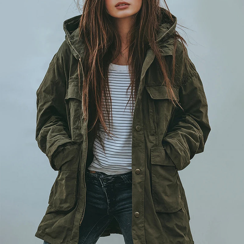 Women__ Hooded Casual Jacket with Front Pockets