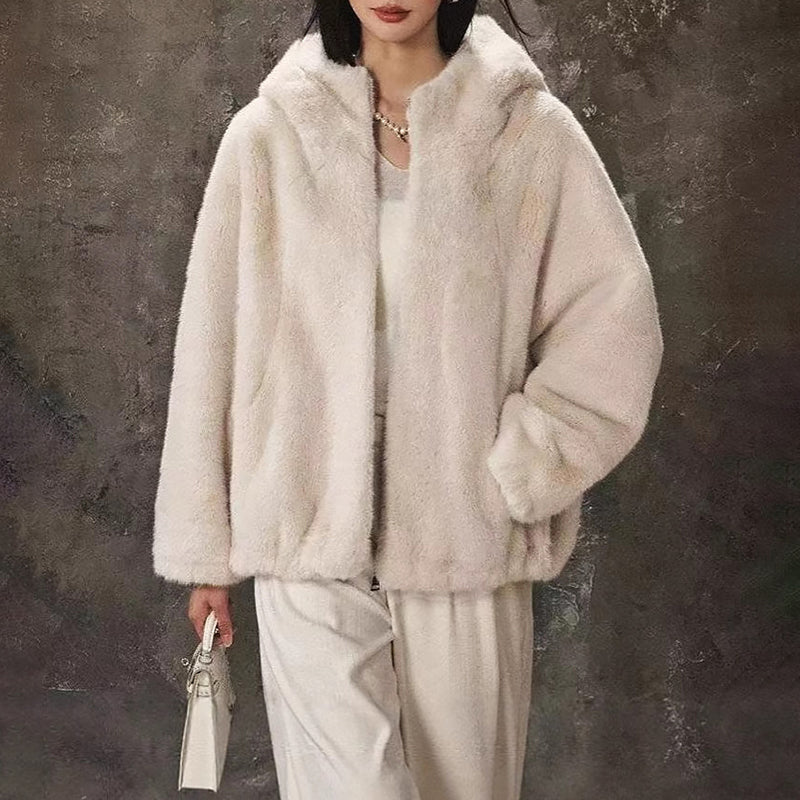 Women__ Hooded Faux Fur Jacket with Relaxed Fit