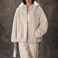 Women__ Hooded Faux Fur Jacket with Relaxed Fit