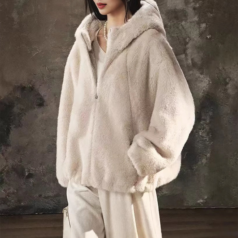Women__ Hooded Faux Fur Jacket with Relaxed Fit