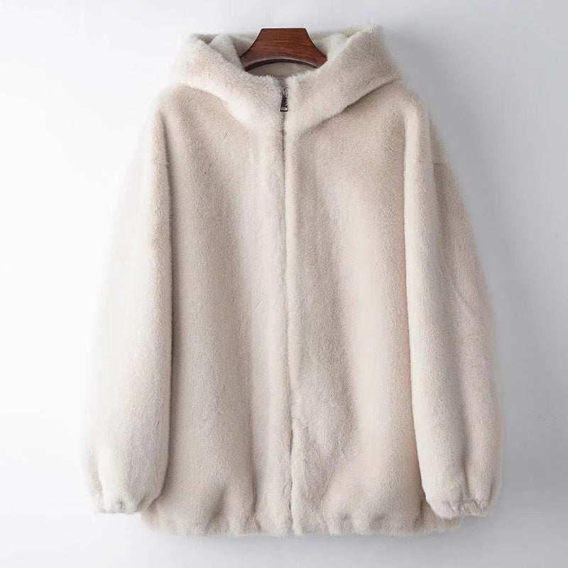 Women__ Hooded Faux Fur Jacket with Relaxed Fit