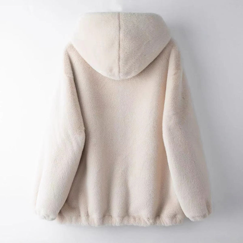Women__ Hooded Faux Fur Jacket with Relaxed Fit