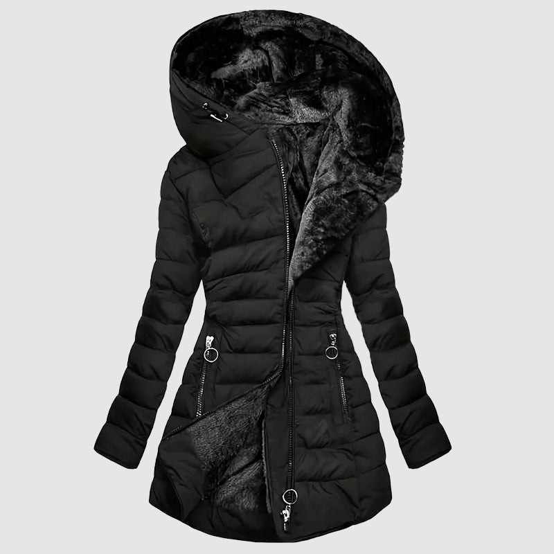 Women__ Hooded Long Puffer Coat with Plush Interior