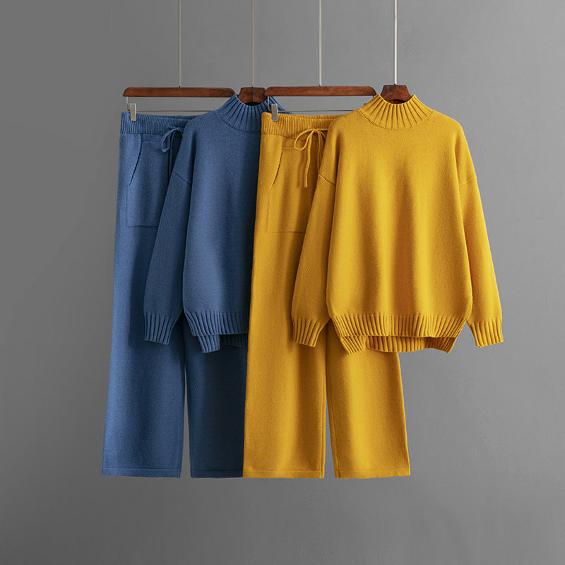 Women__ Knit Lounge Set with High Neck and Relaxed Pants