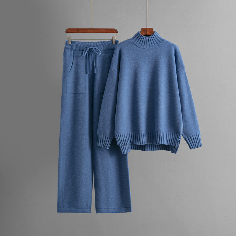 Women__ Knit Lounge Set with High Neck and Relaxed Pants