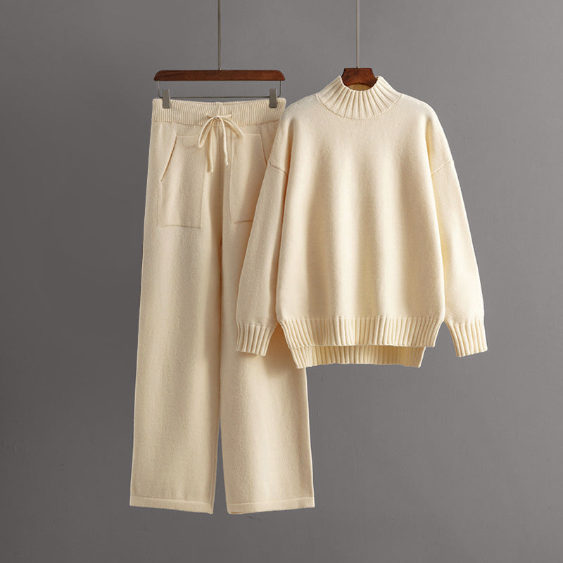 Women__ Knit Lounge Set with High Neck and Relaxed Pants