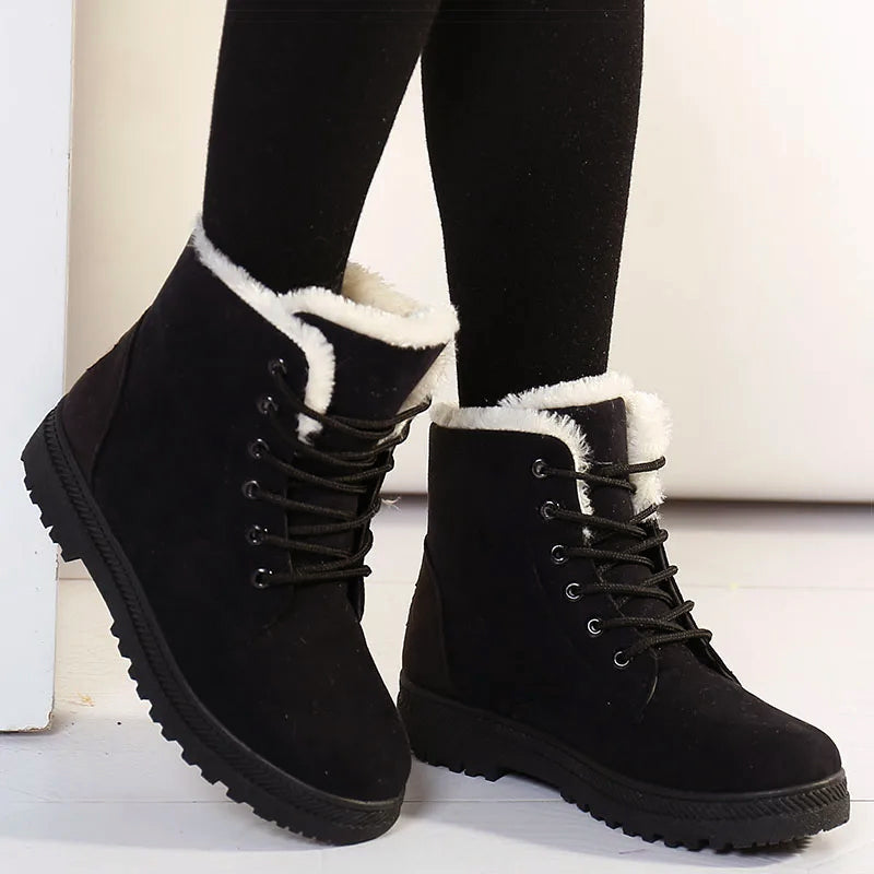 Women__ Lace-Up Winter Ankle Boots with Faux-Fur Lining