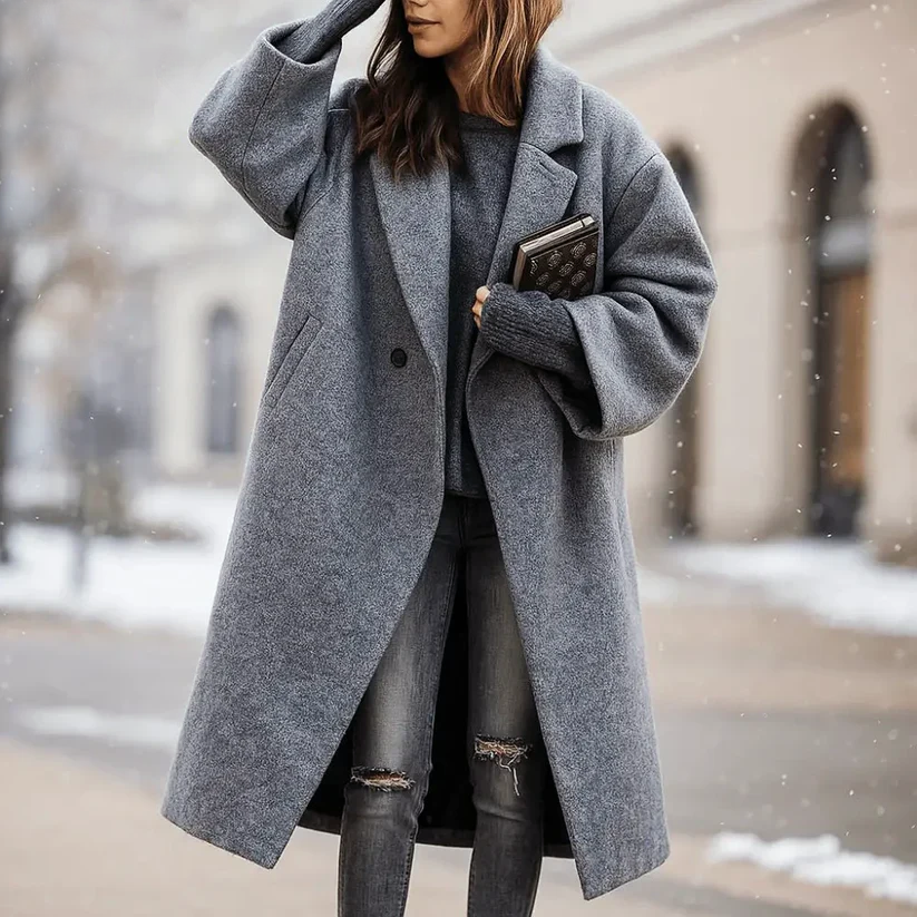 Women__ Long Coat with Wide Collar in Various Colors