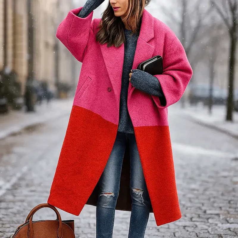 Women__ Long Coat with Wide Collar in Various Colors