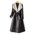 Women__ Long Faux Leather Coat with Down Lining