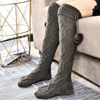 Women__ Long Knit Socks with Cable Pattern