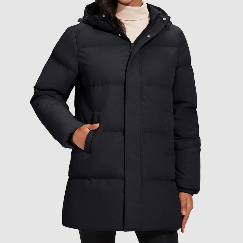 Women__ Long Quilted Puffer Jacket with Down Filling