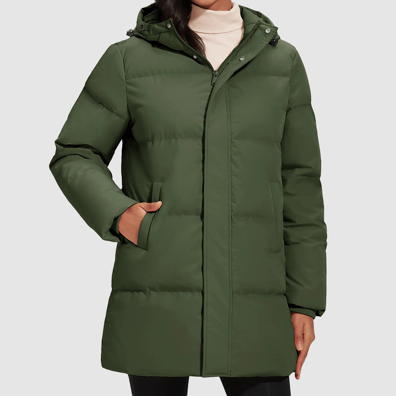 Women__ Long Quilted Puffer Jacket with Down Filling