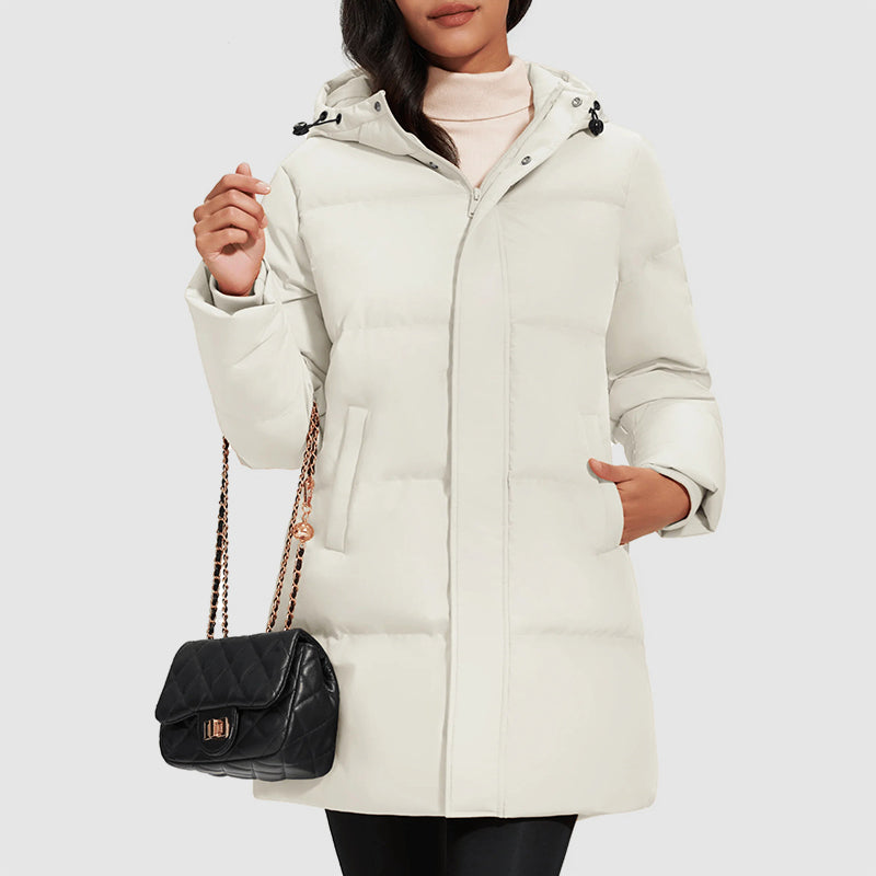 Women__ Long Quilted Puffer Jacket with Down Filling