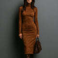 Women__ Long-Sleeve Suede Midi Dress with Turtleneck