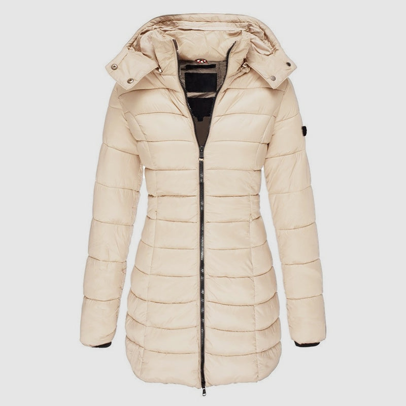 Women__ Long Slim-Fit Puffer Jacket with Hood