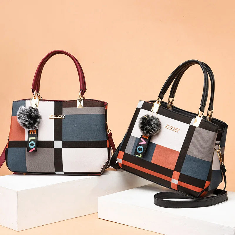 Women__ Medium Plaid Shoulder Handbag with Long Strap
