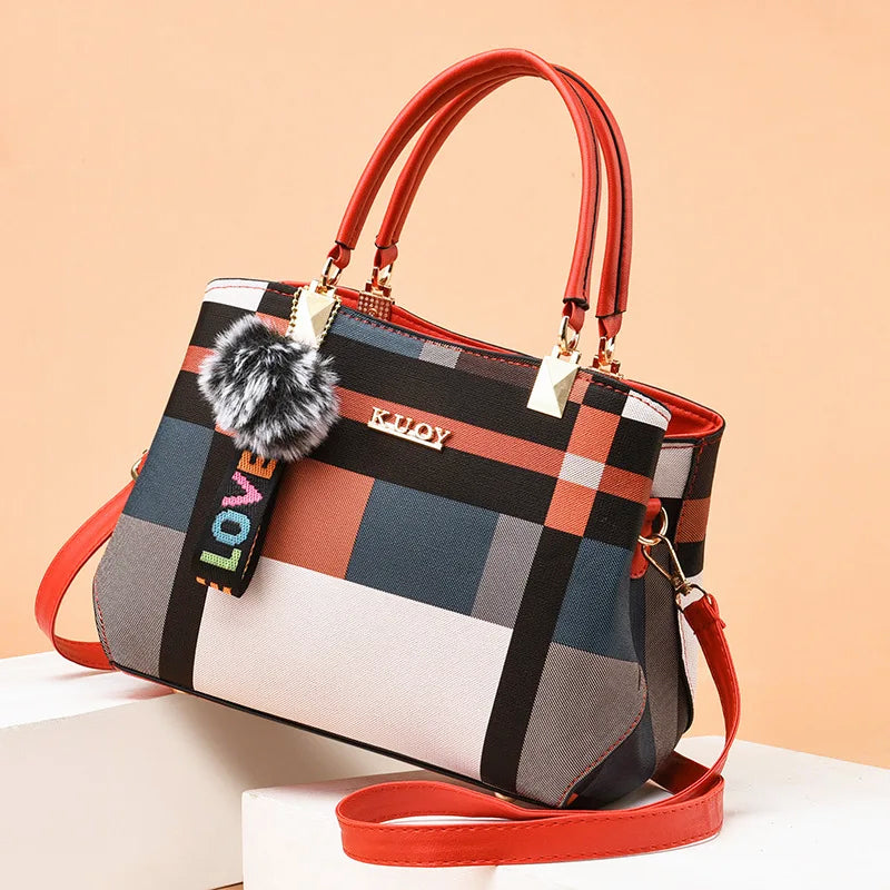 Women__ Medium Plaid Shoulder Handbag with Long Strap