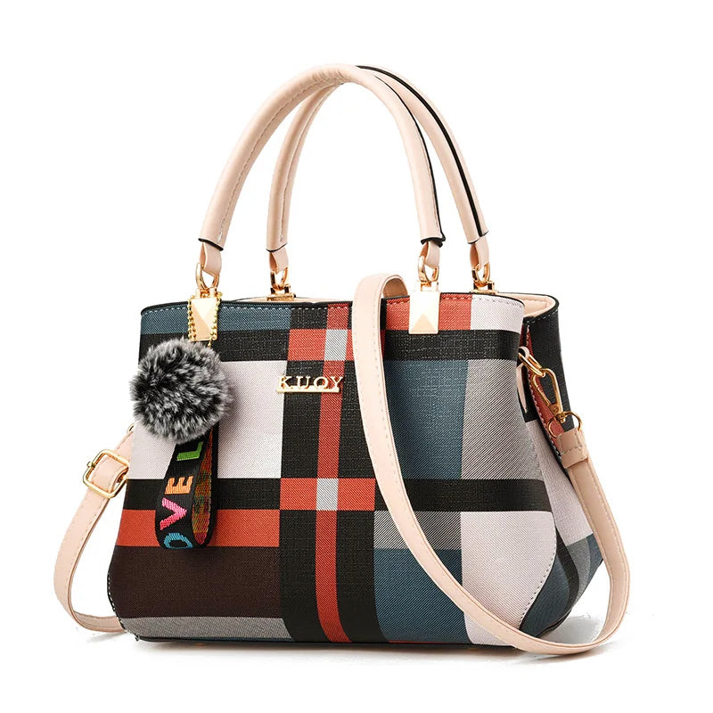 Women__ Medium Plaid Shoulder Handbag with Long Strap