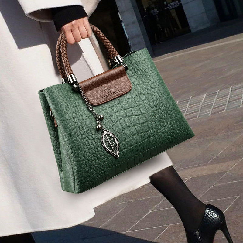 Women__ Medium Textured Shoulder Bag with Braided Handles