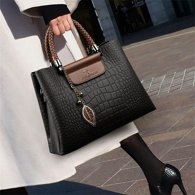 Women__ Medium Textured Shoulder Bag with Braided Handles