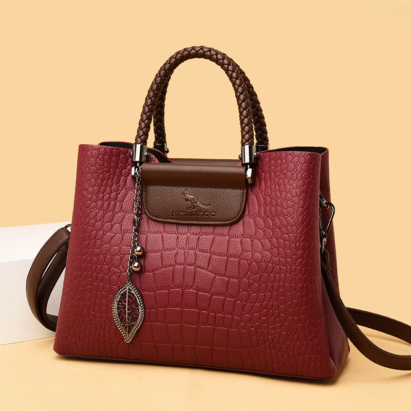 Women__ Medium Textured Shoulder Bag with Braided Handles