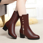Women__ Mid-Calf Leather Boots with Plush Lining