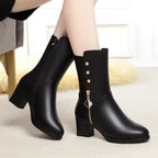 Women__ Mid-Calf Leather Boots with Plush Lining