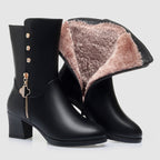 Women__ Mid-Calf Leather Boots with Plush Lining