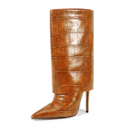 Women__ Mid-Calf Stiletto Boots with Croc Print