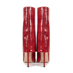 Women__ Mid-Calf Stiletto Boots with Croc Print