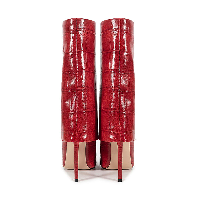 Women__ Mid-Calf Stiletto Boots with Croc Print