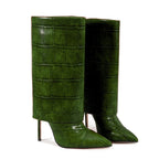 Women__ Mid-Calf Stiletto Boots with Croc Print