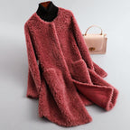 Women’s Mid-Length Faux Shearling Coat with Hidden Buttons