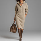 Women’s Mid-Length Sweater Dress with Long Sleeves