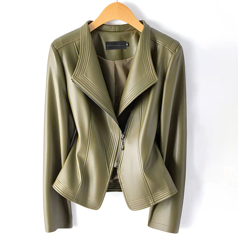 Women’s Moto Faux Leather Jacket with Asymmetric Zipper