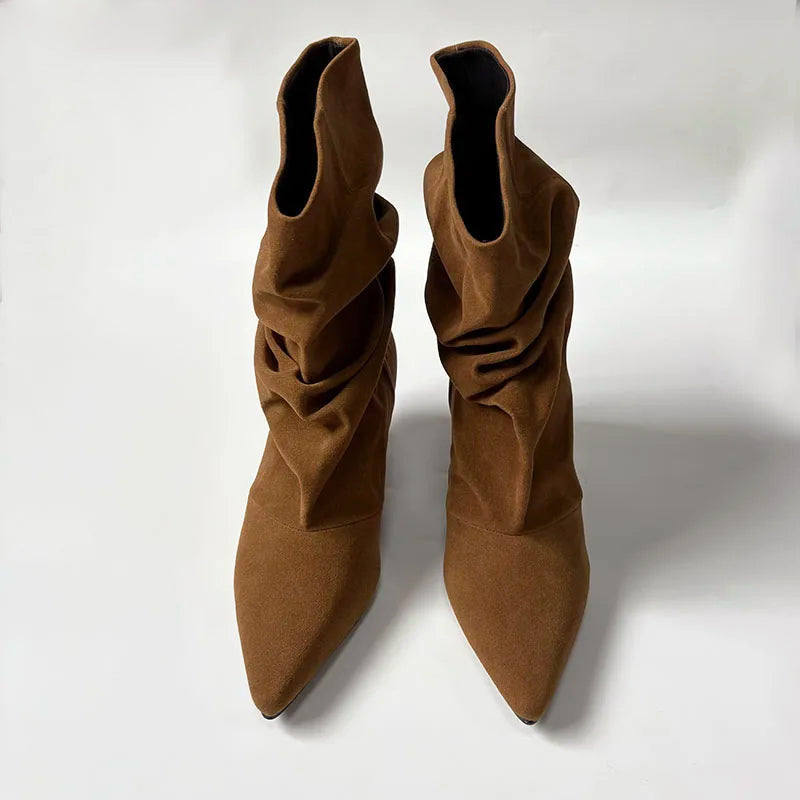 Women's Pointed Slouch Boots with Kitten Heel