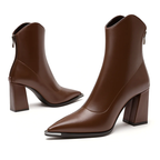 Women’s Pointed-Toe Ankle Leather Boots with Metal Tip