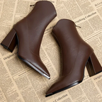 Women’s Pointed-Toe Ankle Leather Boots with Metal Tip