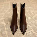 Women’s Pointed-Toe Ankle Leather Boots with Metal Tip