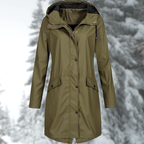 Women’s Rain Coat with Snap Buttons and Drawstring Hood