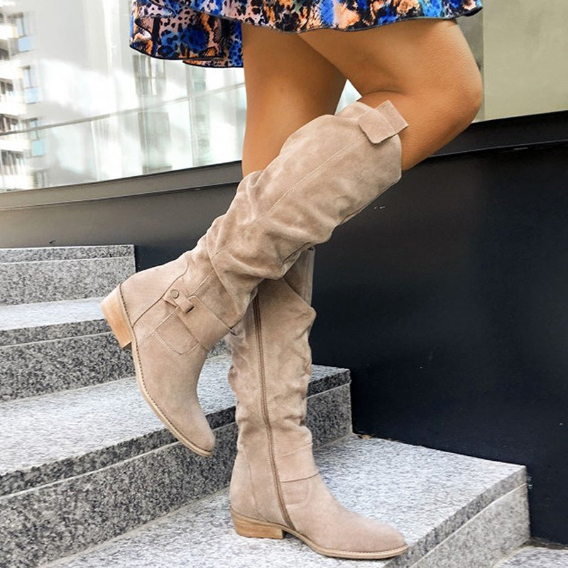 Women’s Slouch Suede Knee Boots with Low Heel
