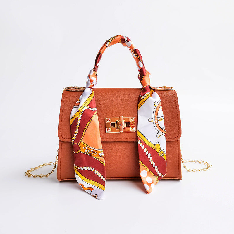Women's Small Flap Bag with Gold Clasp and Scarf Handle