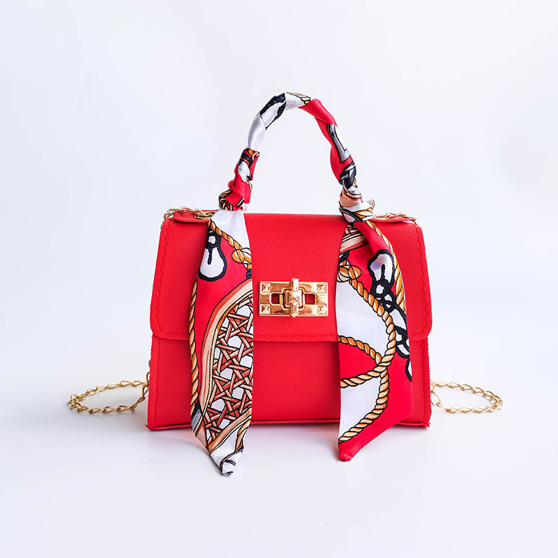 Women's Small Flap Bag with Gold Clasp and Scarf Handle