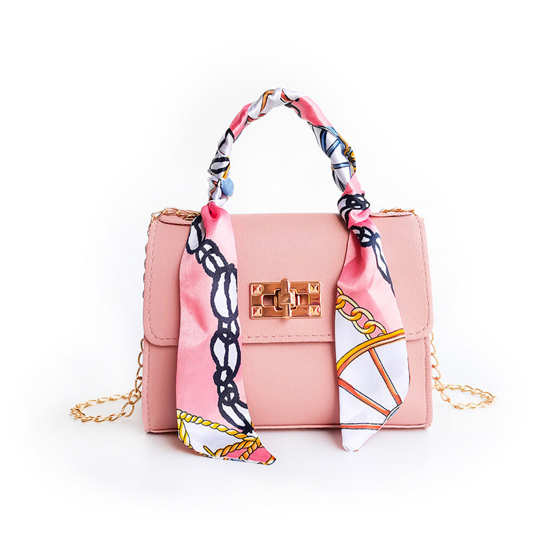 Women's Small Flap Bag with Gold Clasp and Scarf Handle